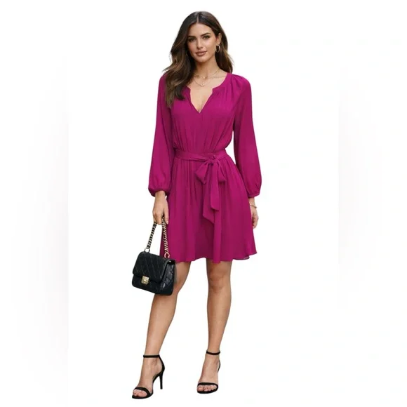 Simply Vera Wang Long Sleeve Elastic Waist Pink Fuchsia Dress Size: Medium - Picture 1 of 8